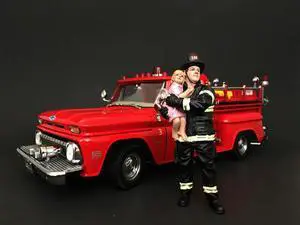 Firefighter Saving Life with Baby Figurine / Figure For 1:18 Models by American Diorama