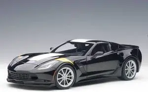 2017 Chevrolet Corvette C7 Grand Sport Black with White Stripe and Yellow Fender Hash Marks 1/18 Model Car by Autoart