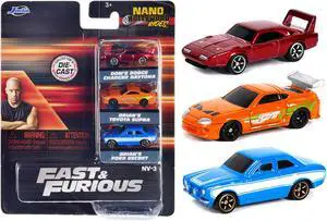 "Fast & Furious" 3 piece Set "Nano Hollywood Rides" Series 1 Diecast Model Cars by Jada