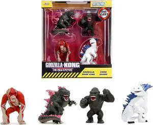 Set of 4 Diecast Figures "Godzilla x Kong: The New Empire" (2024) Movie "Metalfigs" Series Diecast Models by Jada