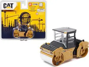 CAT Caterpillar CB-13 Tandem Vibratory Roller with Cab Yellow and Black 1/64 Diecast Model by Diecast Masters