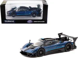 Pagani Zonda Revolucion Blue Metallic and Black with Light Blue Stripes "Global64" Series 1/64 Diecast Model Car by Tarmac Works