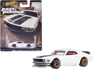 1969 Ford Mustang Boss 302 White with Black "Fast & Furious 6" (2013) Movie "Premium" Series Diecast Model Car by Hot Wheels