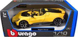 Bugatti Mistral Yellow with Carbon Accents 1/18 Die Cast Model Car by Bburago