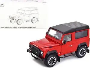 Land Rover Defender 90 Works V8 Red Metallic with Gloss Black Top "70th Edition" 1/18 Diecast Model Car by LCD Models