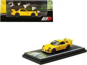 Mazda RX-7 (FD3S) RHD Yellow "RedSuns" with Keisuke Takahashi Figure "Initial D" Manga 1/64 Diecast Model Car by Hobby Japan
