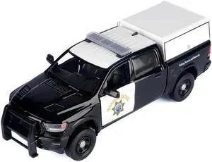 2019 RAM 1500 Laramine Crew Cab  Truck "California Highway Patrol" Black & White w/Bed Camper 1/27 Diecast Model Car by Motormax