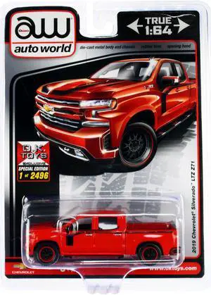 2019 Chevrolet Silverado LTZ Z71 Pickup Truck Red with Black Stripes Limited Ed to 2496 pcs 1/64 Diecast Model Car by Auto World