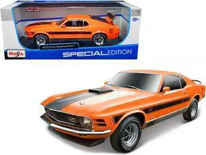 1970 Ford Mustang Mach 1 428 "Twister Special" Orange with Black Stripes "Special Edition" 1/18 Diecast Model Car by Maisto