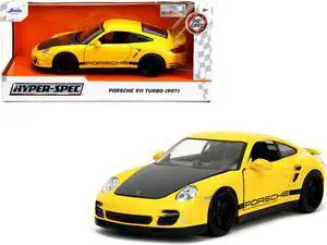 Porsche 911 Turbo (997) Yellow with Carbon Hood "Hyper-Spec" Series 1/64 Diecast Model Car by Jada
