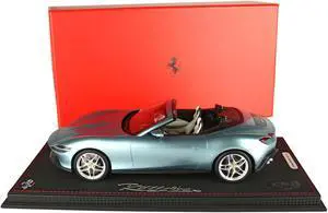 Ferrari Roma Spider (Open Roof) Celeste Tevere Blue Metallic with DISPLAY CASE Limited Edition to 180 pcs 1/18 Model Car by BBR