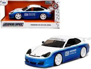 Porsche 911 GT3 RS (996) #845 White and Blue Metallic "Toyo Tires" "Hyper-Spec" Series 1/24 Diecast Model Car by Jada