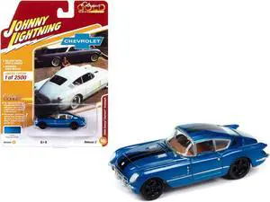 1954 Chevrolet Corvair Concept Car Bright Blue Metallic with Black Stripes Limited Ed 1/64 Diecast Model Car by Johnny Lightning