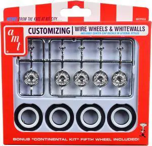 Skill 2 Model Kit Wire Wheels and Whitewall Tires Set of 5 Pieces for 1/25 Scale Models by AMT