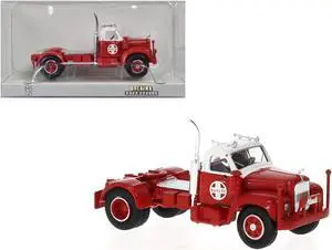 1953 B-61 Truck Tractor Red and White "Santa Fe" 1/87 (HO) Scale Model Car by Brekina