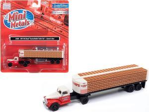 1941-1946 Chevrolet Tractor Red & White w/Flatbed Bottle Trailer "Mini Metals" 1/87 (HO) Scale Model Car by Classic Metal Works