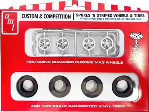 Skill 2 Model Kit "Spokes 'N Stripes" Wheels and Tires Set of 4 Pieces 1/25 Scale Model by AMT