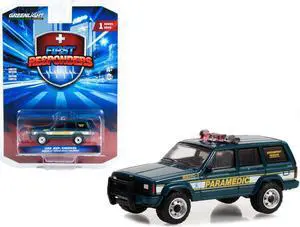 1998 Jeep Cherokee Blue "Greenport Rescue Squad Paramedic Greenport, NY" "First Responders" 1/64 Diecast Model Car by Greenlight