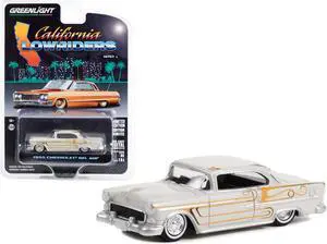 1955 Chevrolet Bel Air Custom Light Gray Met. & Gold Graphics "California Lowriders" Series 1/64 Diecast Model Car by Greenlight