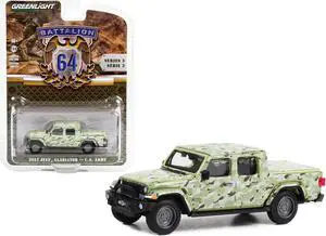 2022 Jeep Gladiator Pickup Truck "U.S. Army" Military-Spec Camouflage "Battalion 64" 1/64 Diecast Model Car by Greenlight