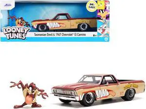 1967 Chevrolet El Camino Brown & Beige w/Graphics & Figure "Looney Tunes" "Hollywood Rides" 1/24 Diecast Model Car by Jada