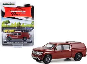 2022 Chevrolet Silverado LTD High Country Pickup Truck w/Camper Shell Cherry Red Metallic 1/64 Diecast Model Car by Greenlight