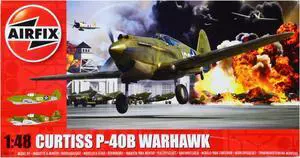 Level 2 Model Kit Curtiss P-40B Warhawk Fighter-Bomber Aircraft with 2 Scheme Options 1/48 Plastic Model Kit by Airfix