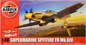 Level 2 Model Kit Supermarine Spitfire FR Mk.XIV Fighter Aircraft with 2 Scheme Options 1/48 Plastic Model Kit by Airfix