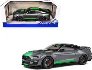 2020 Ford Shelby Mustang GT500 Carbonized Gray Metallic with Neon Green Stripes 1/18 Die Cast Model Car by Solido