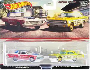 1963 Plymouth Belvedere 426 Wedge White & Red w/Blue & 1965 Dodge Coronet Yellow & White Set Diecast Model Cars by Hot Wheels