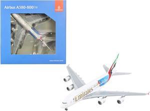 Airbus A380-800 Commercial Aircraft "Emirates Airlines" White with Striped Tail 1/400 Diecast Model Airplane by GeminiJets