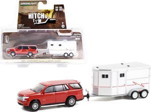 2021 Chevrolet Tahoe Cherry Red Pearl with White Horse Trailer "Hitch & Tow" Series 23 1/64 Diecast Model Car by Greenlight