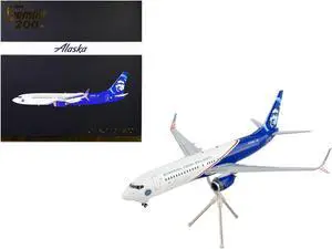 Boeing 737-800 Commercial Aircraft "Alaska Airlines" White and Blue 1/200 Diecast Model Airplane by GeminiJets