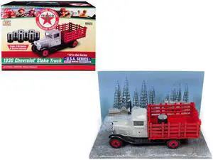 1930 Chevrolet Stake Truck & 8 Oil Barrels & Oil Derricks Diorama "Texaco" 1/43 Diecast Model by Auto World