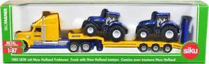 Tractor Truck Yellow with 2 New Holland T7070 Tractors Blue 1/87 (HO) Diecast Models by Siku