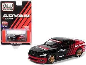 2017 Ford Mustang "ADVAN Yokohama" Red and Black Limited Edition to 3,600 pieces Worldwide 1/64 Diecast Car by Auto World