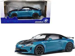 2023 Alpine A100 Radicale Blue Metallic with Carbon Hood and Top 1/18 Diecast Model Car by Solido