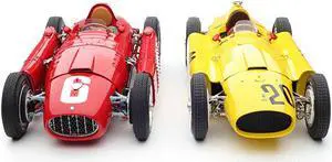 Bundle of 2 Cars 1956 Ferrari D50 #20 GP Belgium (Yellow) & 1955 Ferrari Lancia D50 GP Turin (Red) 1/18 by CMC