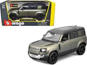 2022 Land Rover Defender 110 Green Metallic with Black Top and Sunroof 1/24 Diecast Model Car by Bburago