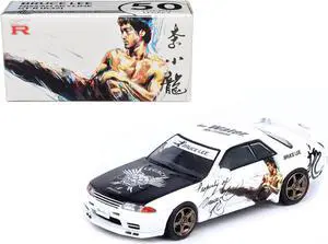 Nissan Skyline GT-R (R32) RHD White with Black Hood "Bruce Lee Legacy 50 Year Anniversary" 1/64 Diecast Model Car by Inno Models
