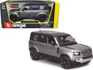 2022 Land Rover Defender 110 Dark Silver Metallic with Black Top and Sunroof 1/24 Diecast Model Car by Bburago