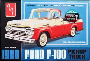 Skill 2 Model Kit 1960 Ford F-100 Pickup Truck with Trailer 3-in-1 Kit 1/25 Scale Model by AMT