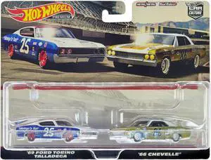 1969 Ford Torino Talladega #25 White & Blue w/Red & 1966 Chevrolet Chevelle #86 Gold w/White Diecast Model Cars by Hot Wheels