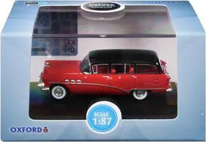 1954 Buick Century Estate Wagon Matador Red and Carlsbad Black with Red Interior 1/87 (HO) Diecast Model Car by Oxford Diecast