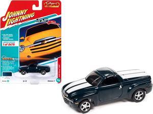 2005 Chevrolet SSR Pickup Truck Bermuda Blue Met. w/White Stripes Ltd Ed to 8476 pcs 1/64 Diecast Model Car by Johnny Lightning