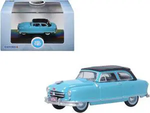 1950 Nash Rambler Custom Landau Convertible (Closed) Strato Blue with Black Top 1/87 (HO) Diecast Model Car by Oxford Diecast