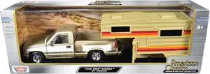 1992 GMC Sierra GT Truck Gold Metallic with White w/Camper Shell "American Classics" Series 1/24 Diecast Model Car by Motormax