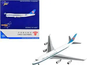 Boeing 747-400F Commercial Aircraft White with Black Stripes and Blue Tail 1/400 Diecast Model Airplane by GeminiJets