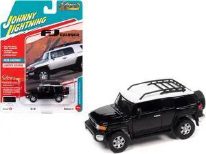 2007 Toyota FJ Cruiser Black Diamond with White Top and Roofrack Limited Edition 1/64 Diecast Model Car by Johnny Lightning