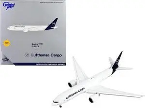 Boeing 777F Commercial Aircraft with Flaps Down White with Dark Blue Tail 1/400 Diecast Model Airplane by GeminiJets